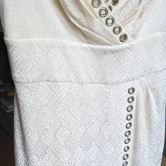 CATHERINE MALANDRINO White 100% Silk Grommet V Neck Cocktail Dress Size 4 - Picture 7 of 16